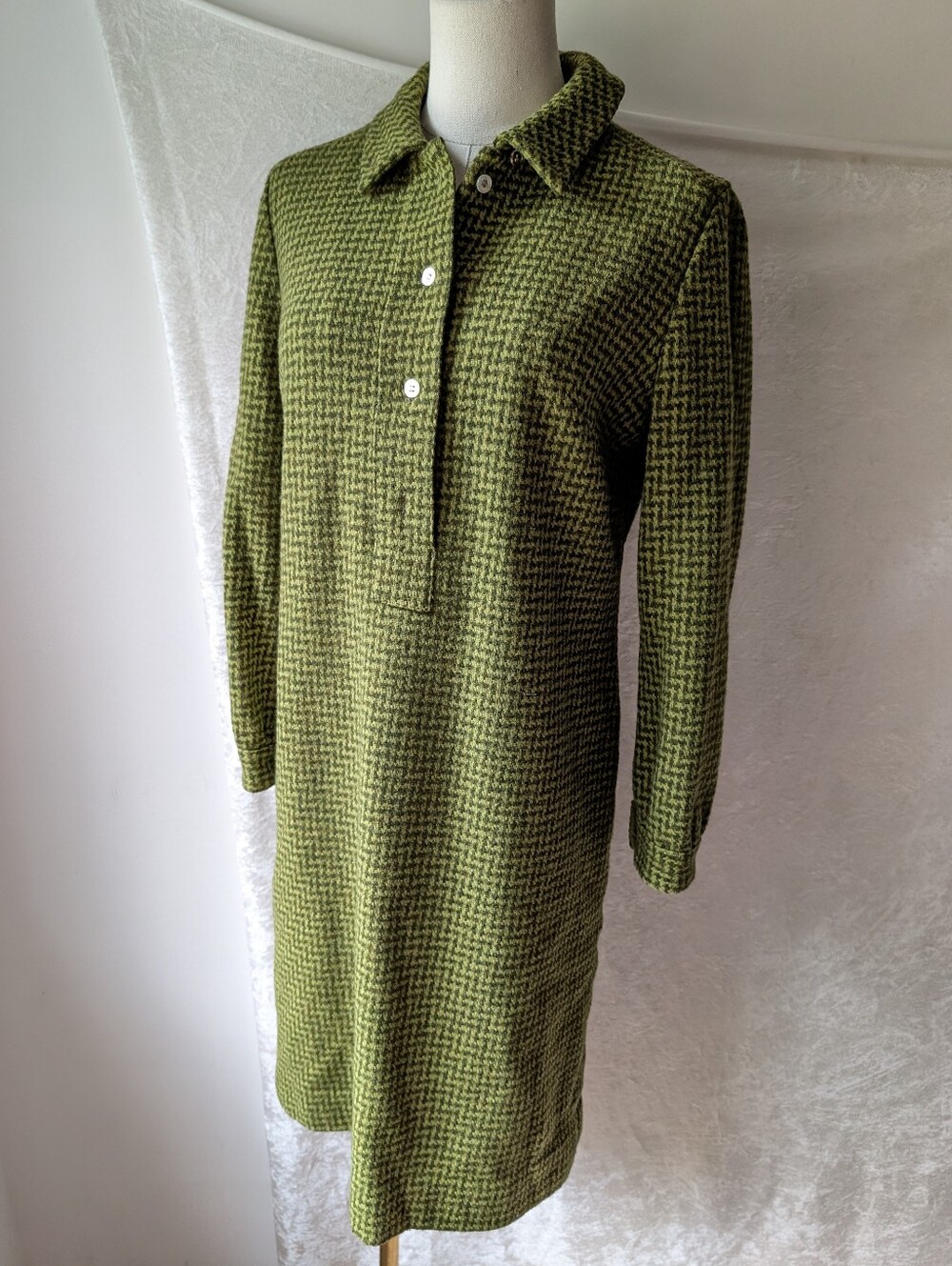 Vtg Pendleton Large Petite Lambswool Long Sleeve Dress Lined Houmdstooth 60s